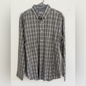 Nautica Slim Fit Gray Plaid Button Down Shirt Men’s L Cotton